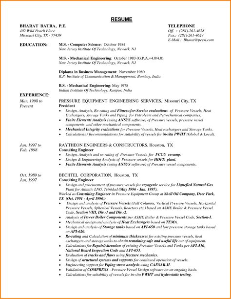 Engineering Resume Samples For Experienced