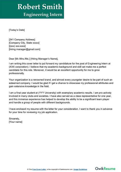 Engineering Cover Letter Examples For Internships