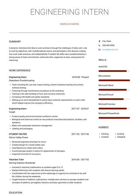 Engineering Internship Resume Sample
