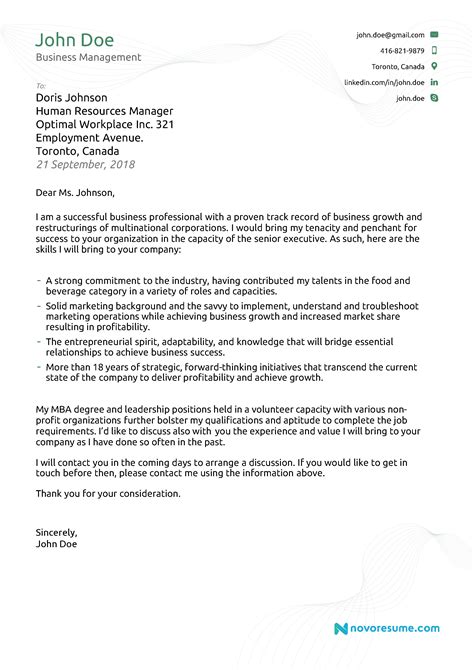 English Cover Letter Sample