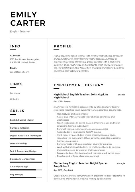 English Teacher Resume Sample