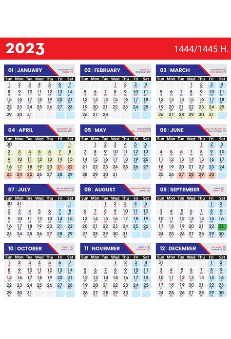 Calendar 2023. Hijri calendar for the year 14441445. Translation Hijri