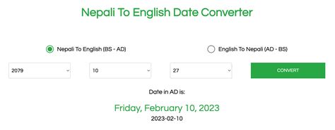 English To Nepali Calendar Converter