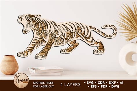 Download Engraving Drawing Animal of Tiger DXF Files