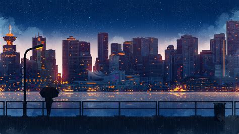 Enhance Your Room with Anime City at Night Wallpaper