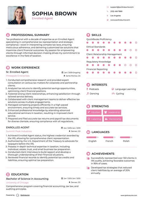 Enrolled Agent Resume Sample