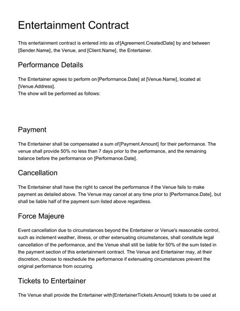 Entertainment Contract Template