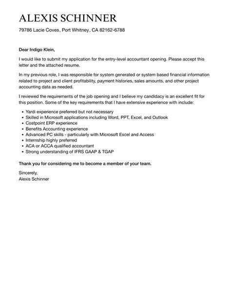 Entry Level Accounting Job Cover Letter