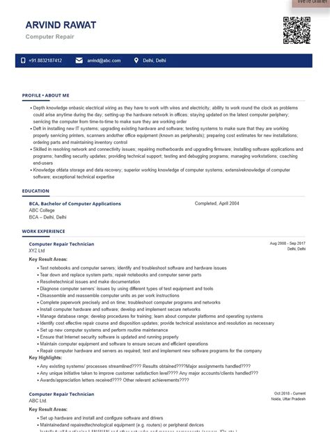 Entry Level Computer Repair Resume Templates