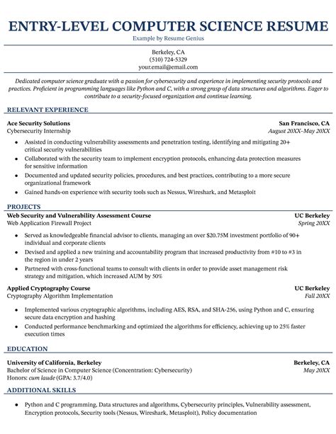 Entry Level Computer Science Graduate Resume Template