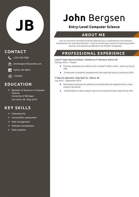 Entry Level Computer Science Resume Templates