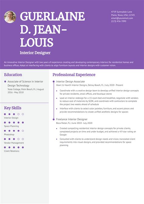 Entry Level Creative Interior Design Resume Templates