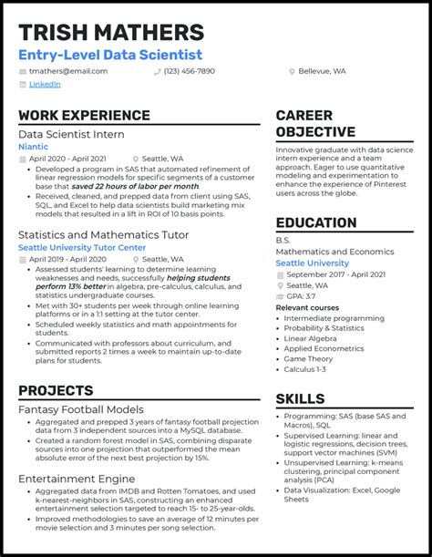 Entry Level Data Scientist Resume Template