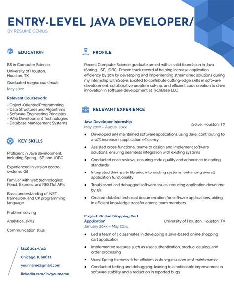 Entry Level Java Developer Resume Template