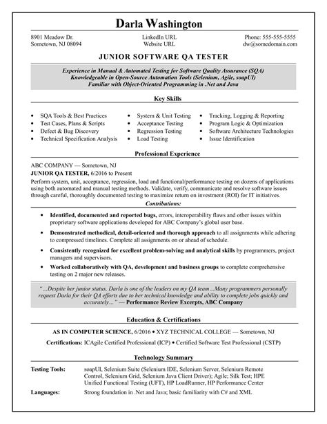 Entry Level Qa Tester Resume Sample