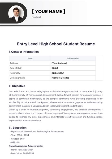 Entry Level Resume Examples For High School Students