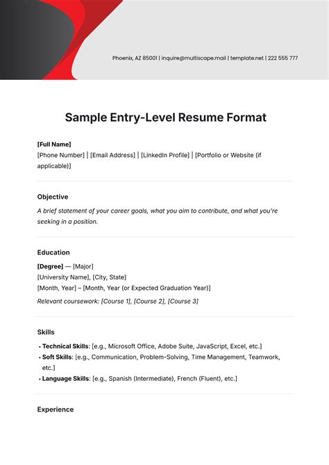 Entry Level Resume Format