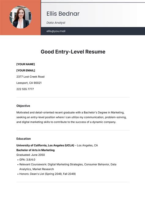 Entry Level Resume Template Good Example