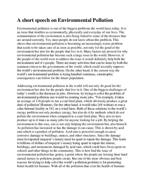 Environmental Pollution Speech In English