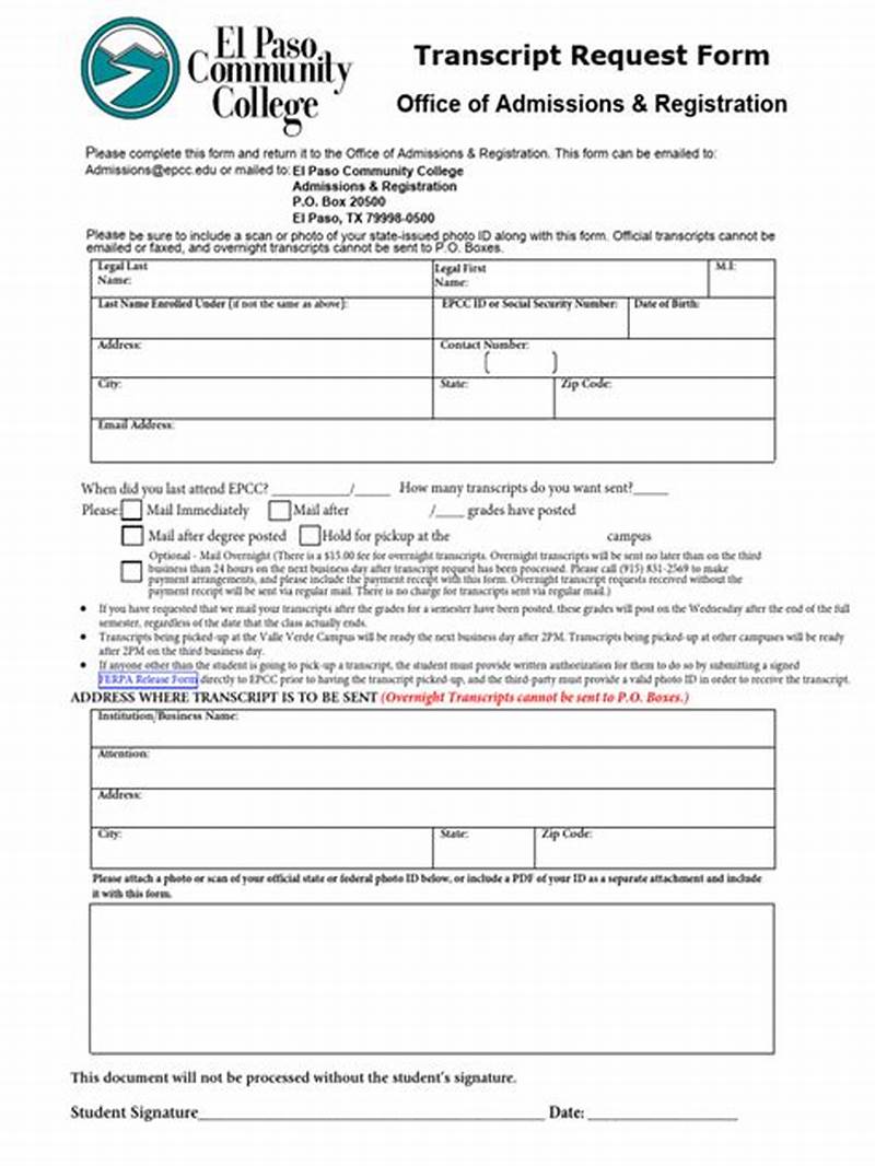 Epcc Transcripts Request Form