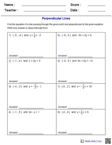 Equations Parallel And Perpendicular Lines Worksheet