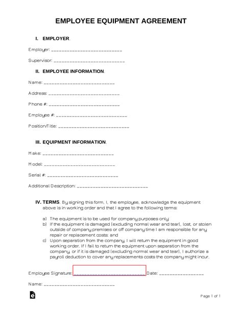 Equipment Use Agreement Template