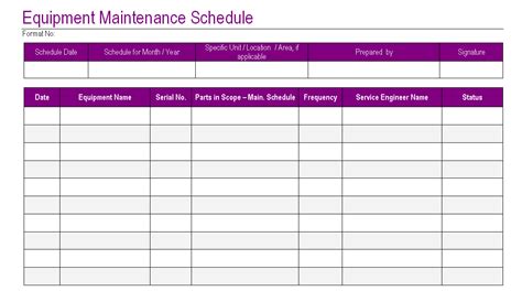 Heavy Equipment Maintenance Schedule Template printable schedule template