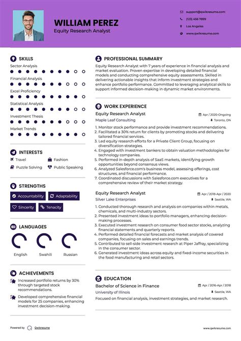 Equity Research Analyst Resume Sample