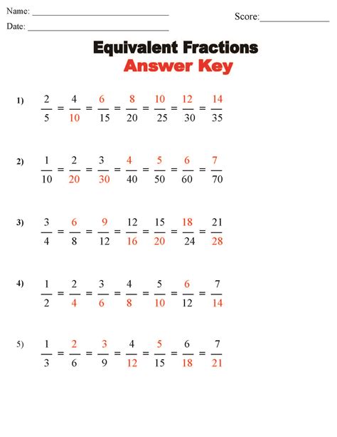 Equivalent Fractions Worksheets And Answers