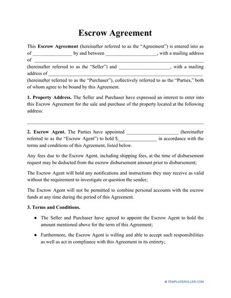 10 Free Sample Escrow Agreement Templates Printable Samples