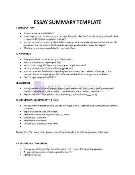 Essay Summary Template