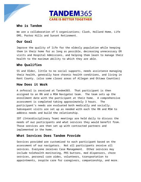 Essential Documents Tandem Needs