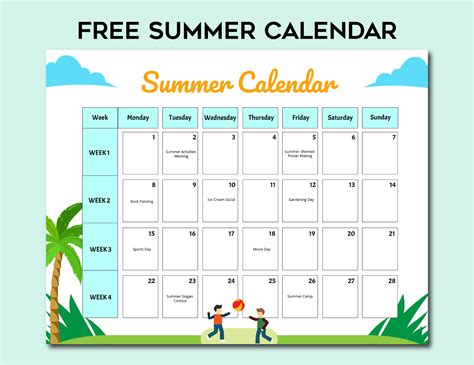 Essential Elements of a Printable Summer Calendar