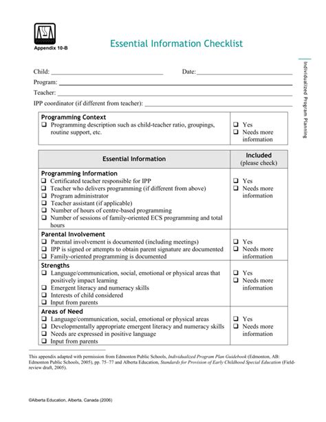 Essential Information Checklist