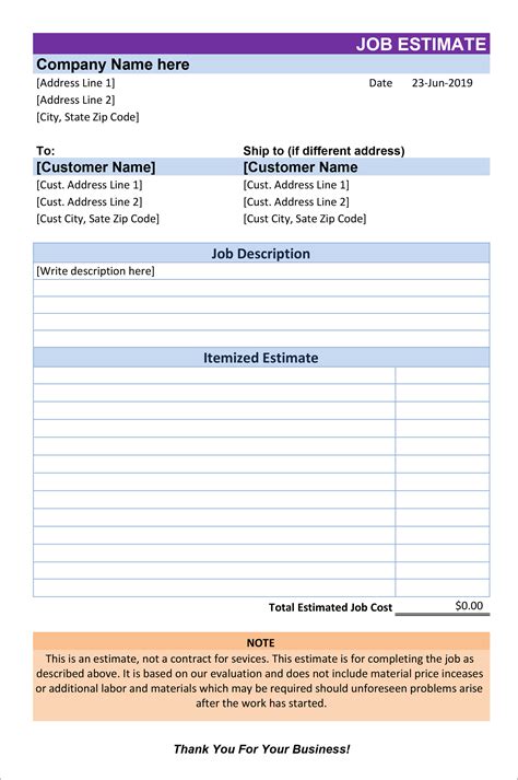Free Construction Estimate Template Excel Template Business