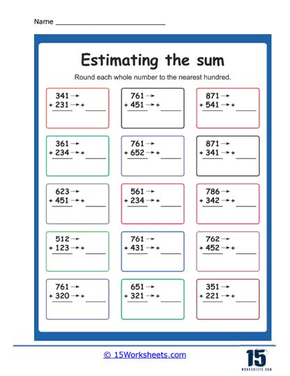Estimating Sums Worksheets