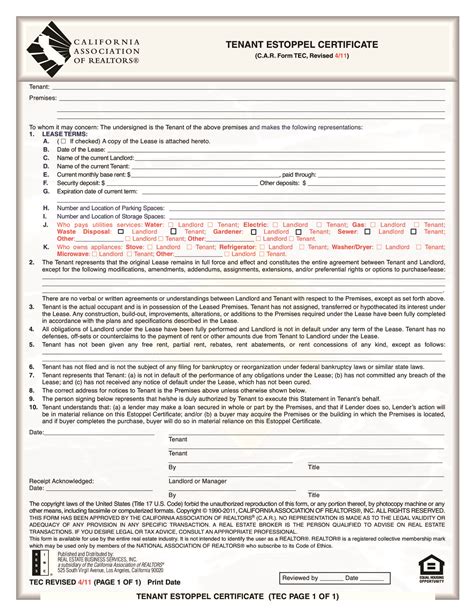 Estoppel Certificate Template