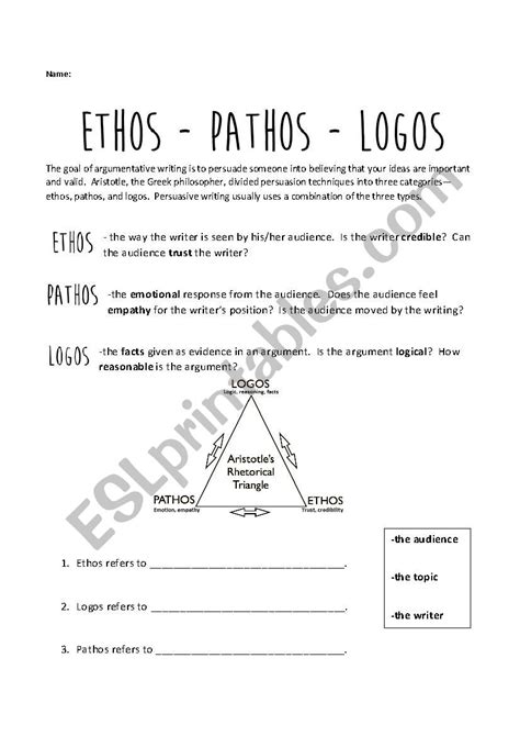 Ethos Pathos And Logos Worksheet Answers