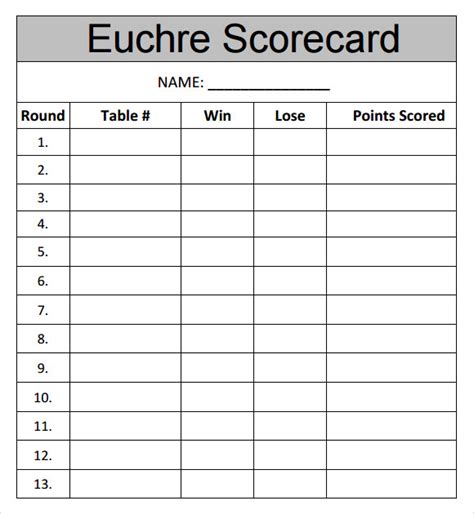 Euchre Score Cards Free Printable