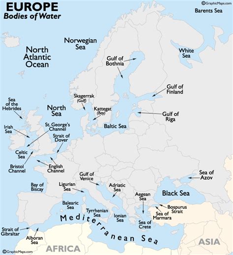 Europe Bodies Of Water Map Maping Resources