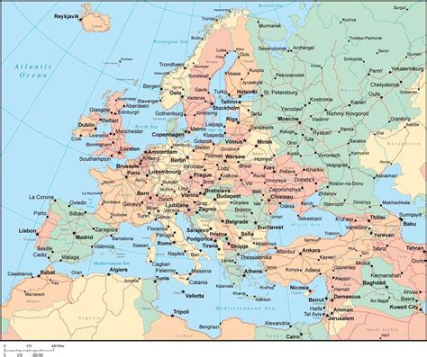 Europe Map With Cities Printable