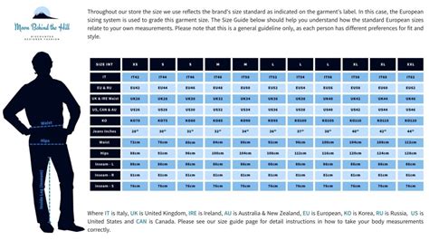 European Men's Pant Size Conversion Chart