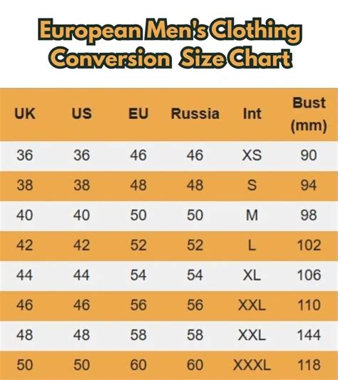 European Size Chart Trousers