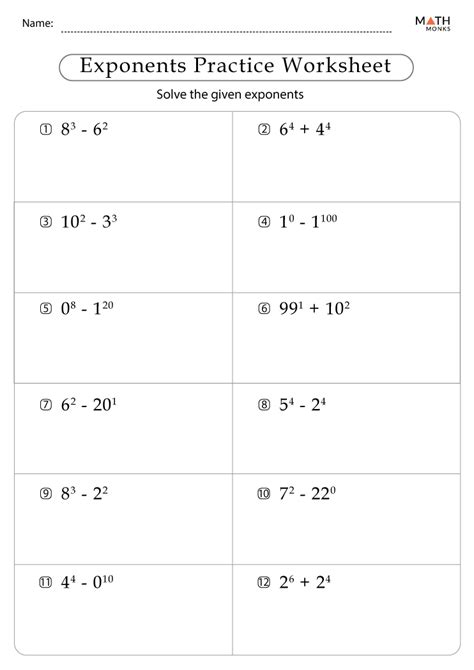 Evaluate The Exponents Worksheet