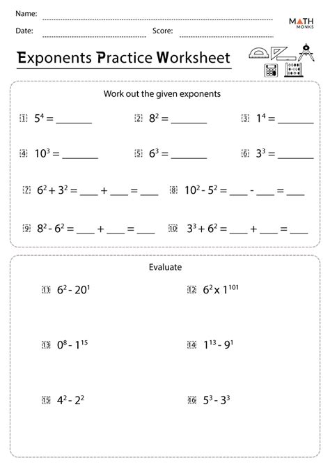 Evaluating Expressions With Exponents Worksheet