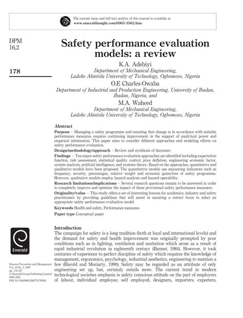 Evaluation and Improvement of Safety Performance