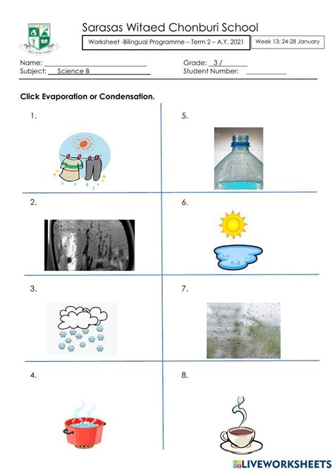worksheet on evaporation