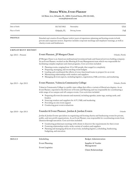 Event Planning Resume Template
