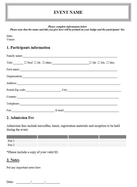 Event Registration Form Template Word