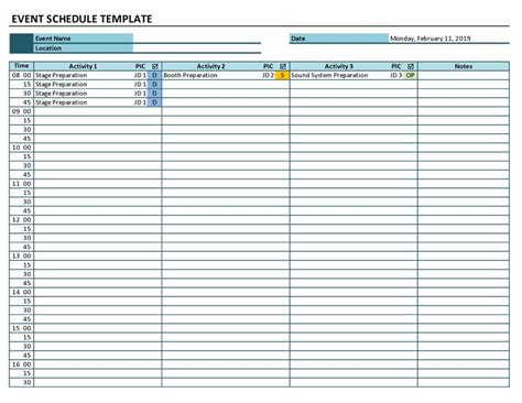 Event Schedule Template Excel